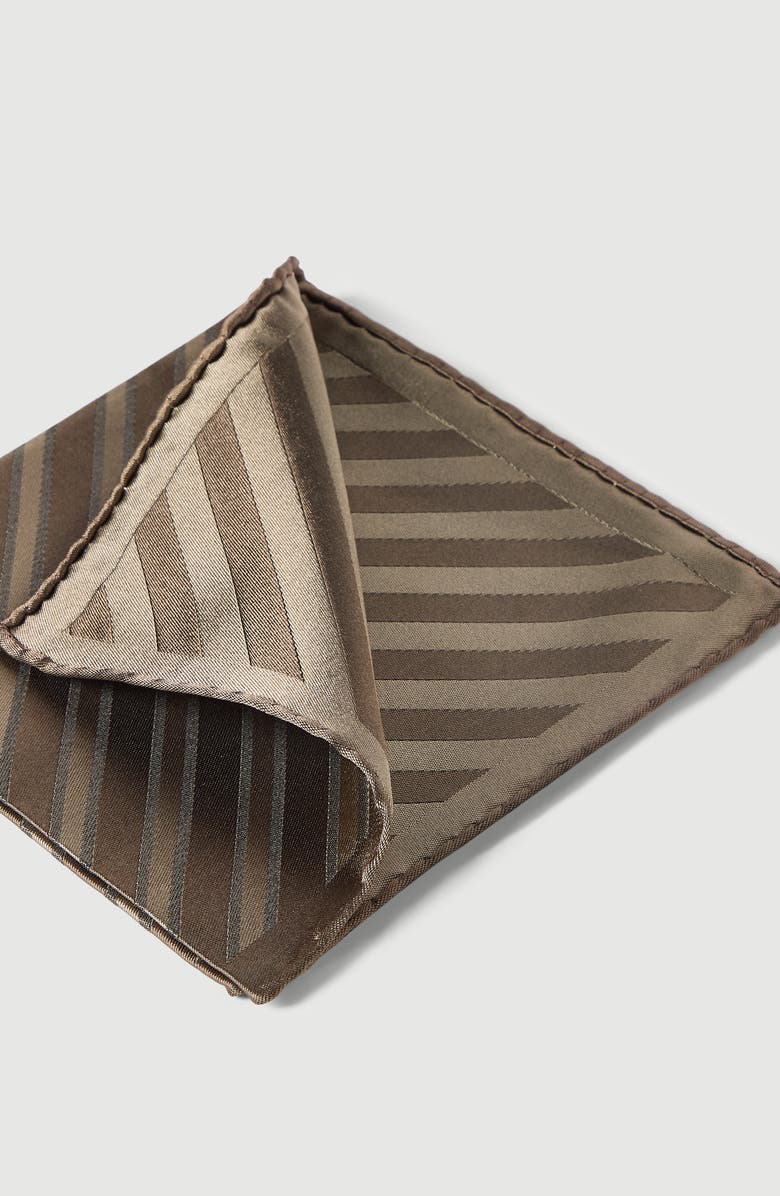 Brunello Cucinelli Regimental stripe silk pocket square, Alternate, color, Grey