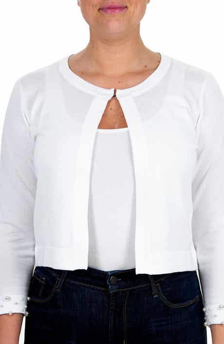 Nina Leonard Imitation Pearl Cuff Bolero Cardigan