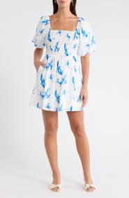 SUGARLIPS Hailie Bluebird Print Smocked Minidress