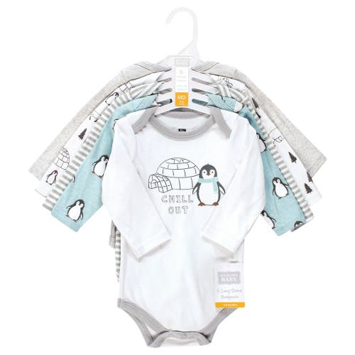 Hudson Baby Cotton Long-sleeve Bodysuits 5-pack In Gray