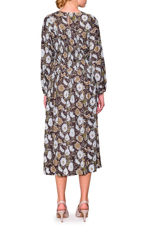 Melloday Floral Long Sleeve Midi Dress In Black