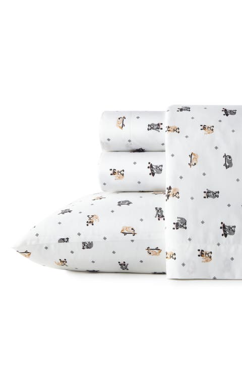 Skateboarding Bulldogs 200 Thread Count Cotton Percale Sheet Set