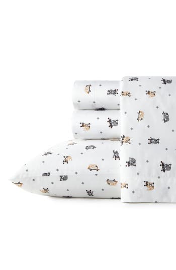 Poppy & Fritz Poppy And Fritz Skateboarding Bulldogs 200 Thread Count Cotton Percale Sheet Set In White