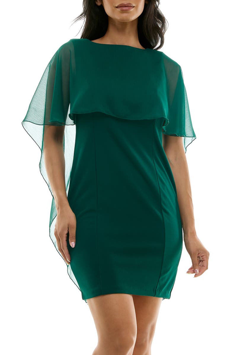 Nina Leonard Popover Chiffon Sheath Dress, Alternate, color, Emerald