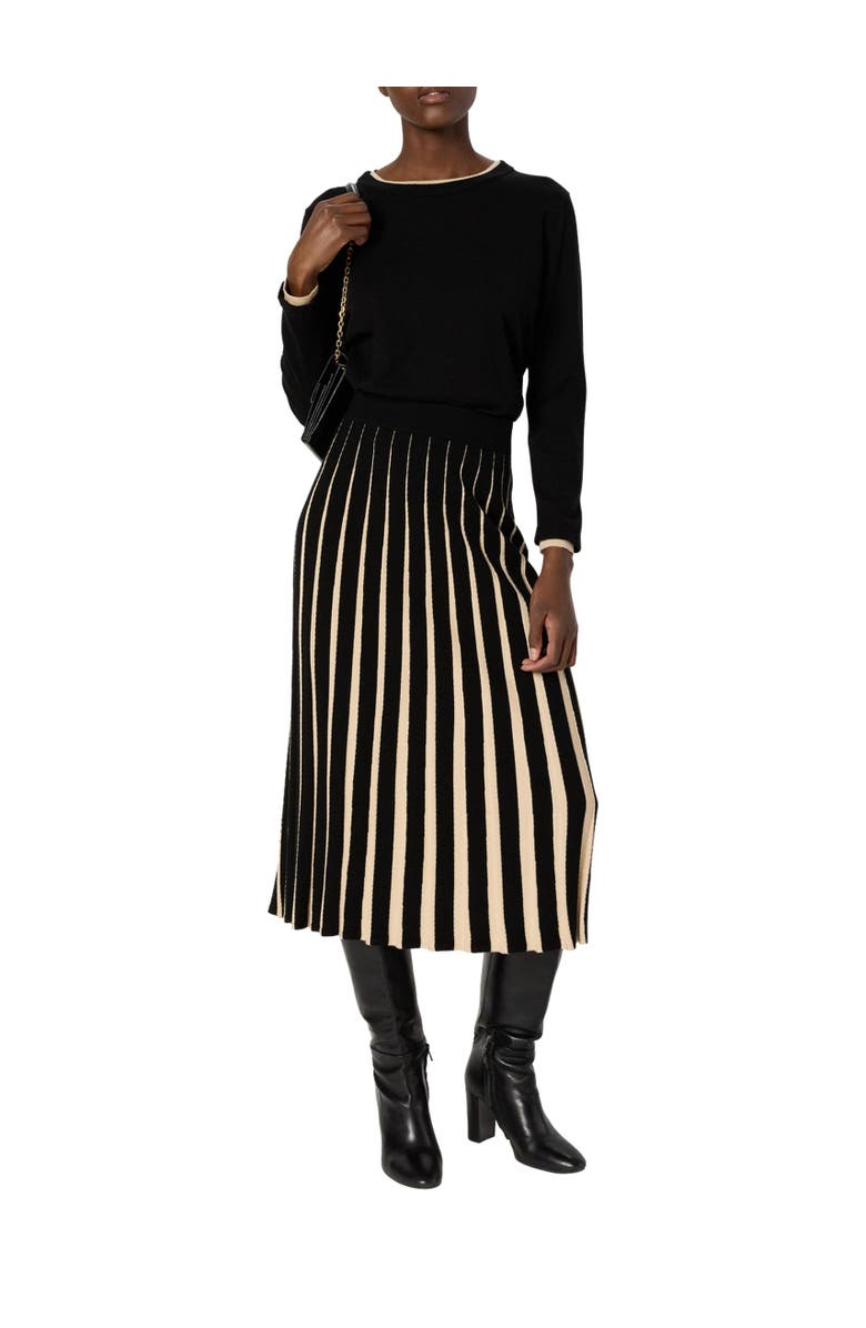 GERARD DAREL Bibiane Two Tone Pleated Knit Midi Skirt, Alternate, color, Black