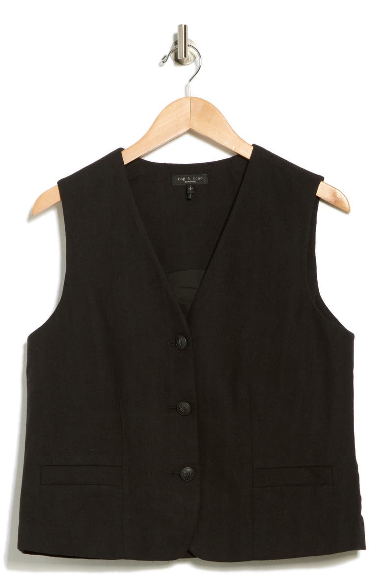 rag & bone Albany Solid Cotton & Linen Vest, Alternate, color, Black