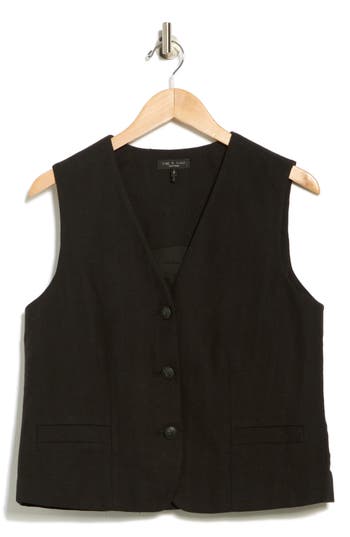 Rag & Bone Albany Solid Cotton & Linen Vest In Black