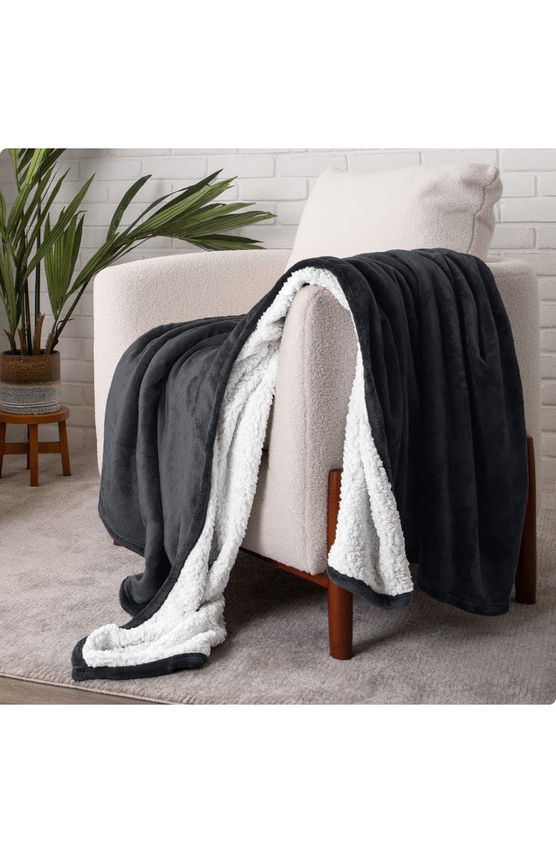 Bare Home Reversible Plush Fleece Throw Blanket, Alternate, color, Black