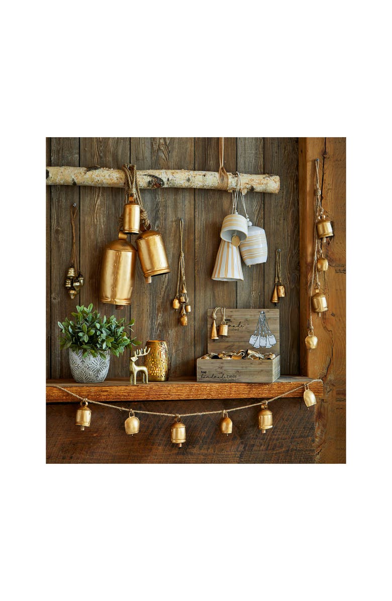tag Antique Gold Decorative Bells with Jute Rope Swag for Decor, Alternate, color, Gold