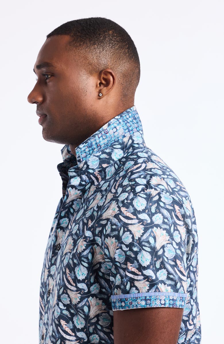Robert Graham Floral Print Short Sleeve Cotton Button-Up Shirt, Alternate, color, Multi