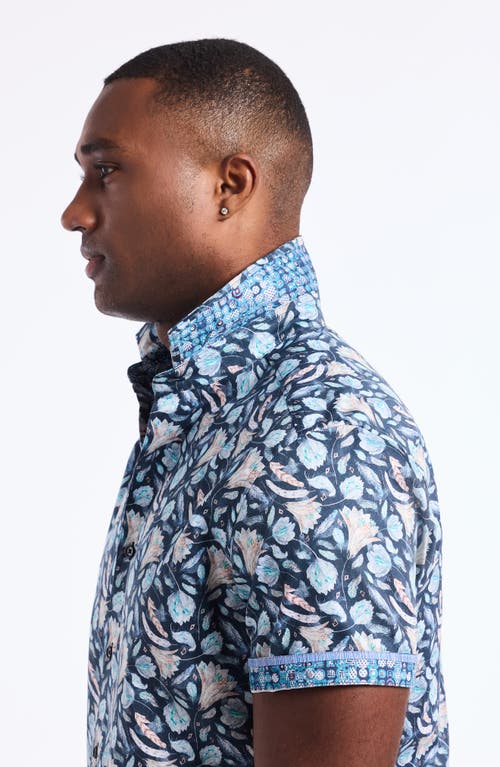 Robert Graham Floral Print Short Sleeve Cotton Button-up Shirt