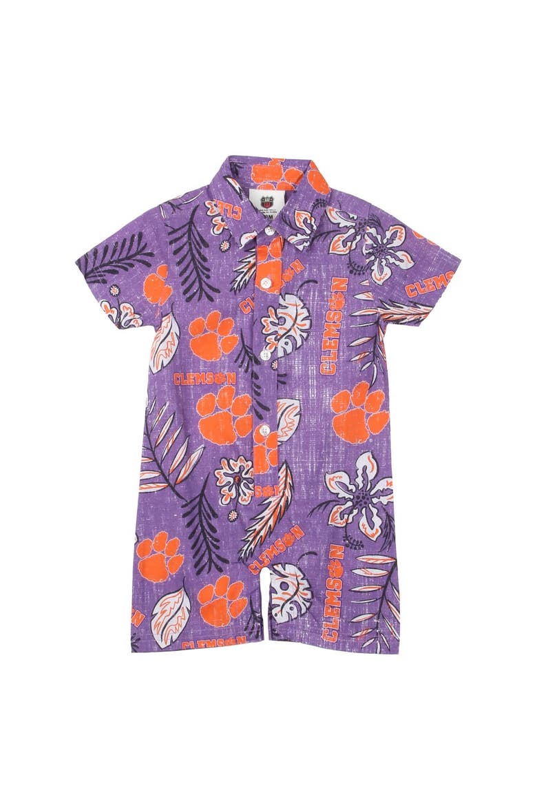Infant Wes & Willy Purple Clemson Tigers Vintage Floral Romper, Alternate, color, Purple