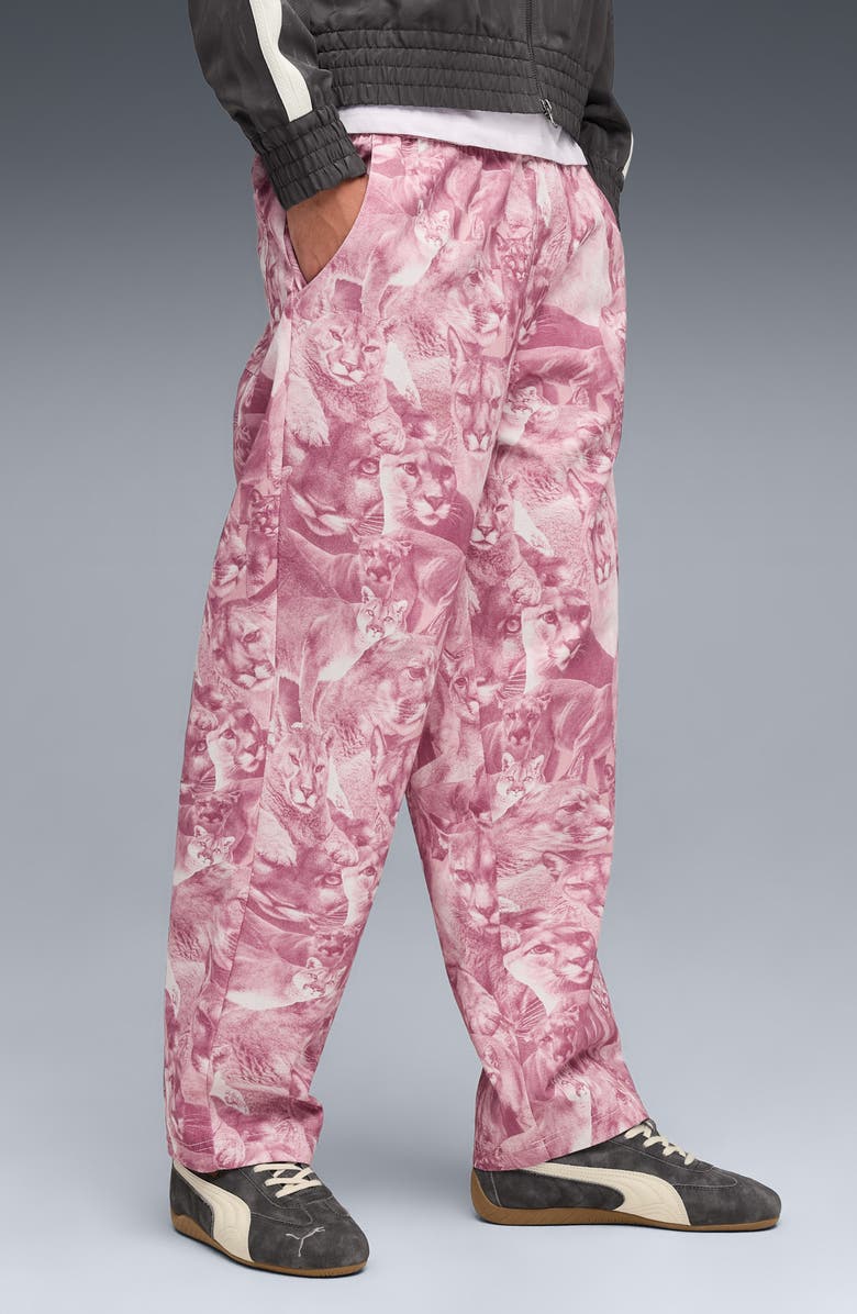 PUMA Special Items Allover Cat Print Drawstring Pants, Alternate, color, Poised Pink
