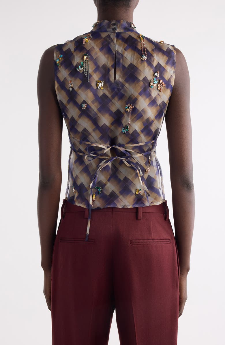 Dries Van Noten Carmasa Check Crystal Embellished Top, Alternate, color, Burgundy