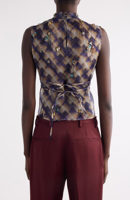 Dries Van Noten Carmasa Check Crystal Embellished Top In Purple