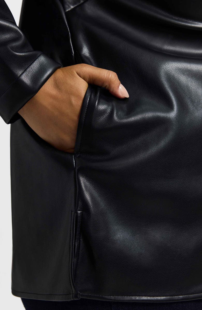 Foxcroft Carolina Faux Leather Button-Up Shirt Jacket, Alternate, color, Black