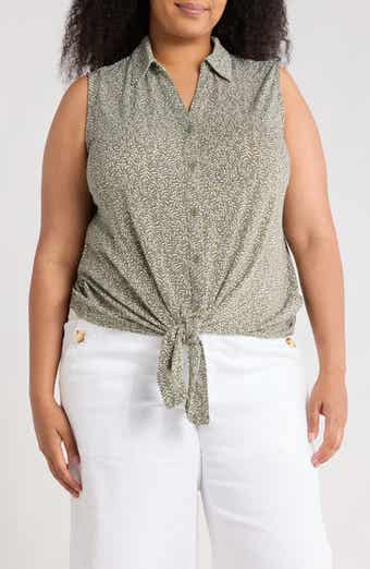 Adrianna Papell Sleeveless Tie Front Button-Up Top
