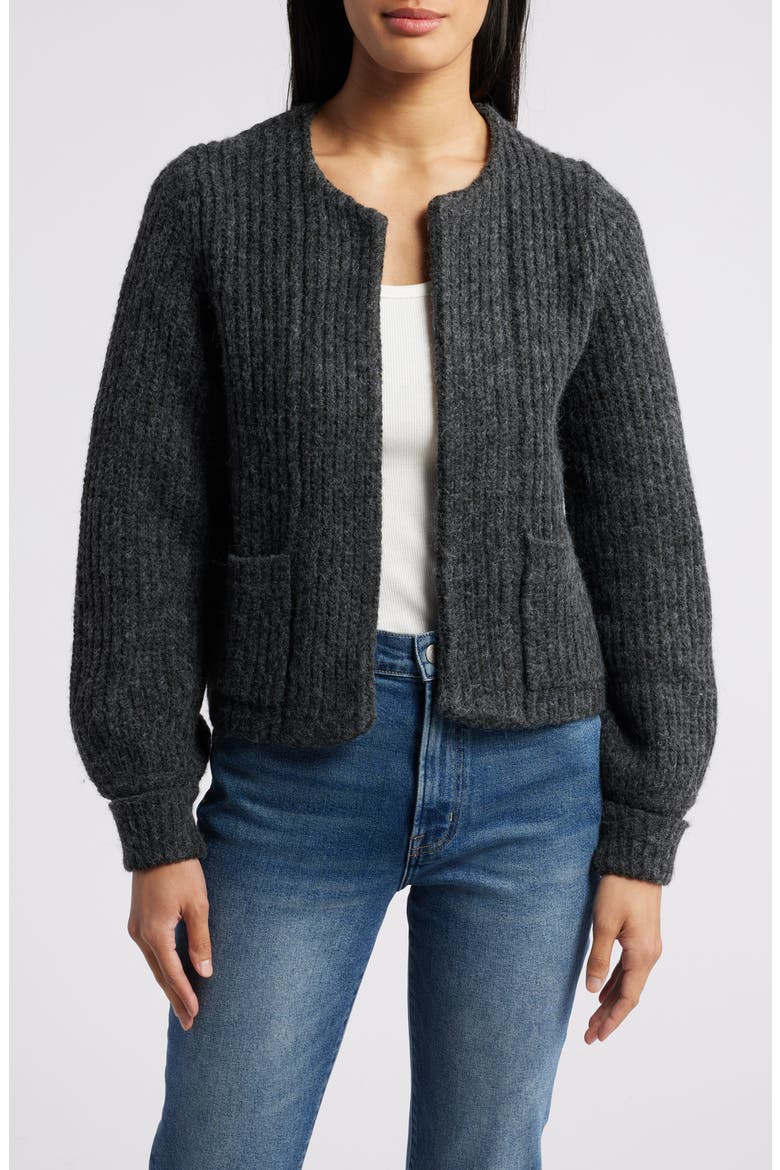 Marled Blouson Sleeve Cardigan, Main, color, DARK CHARCOAL