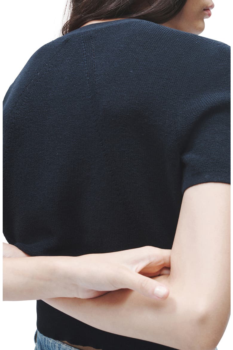 Dina Short Sleeve Cotton Blend Cardigan, Alternate, color, BLACK