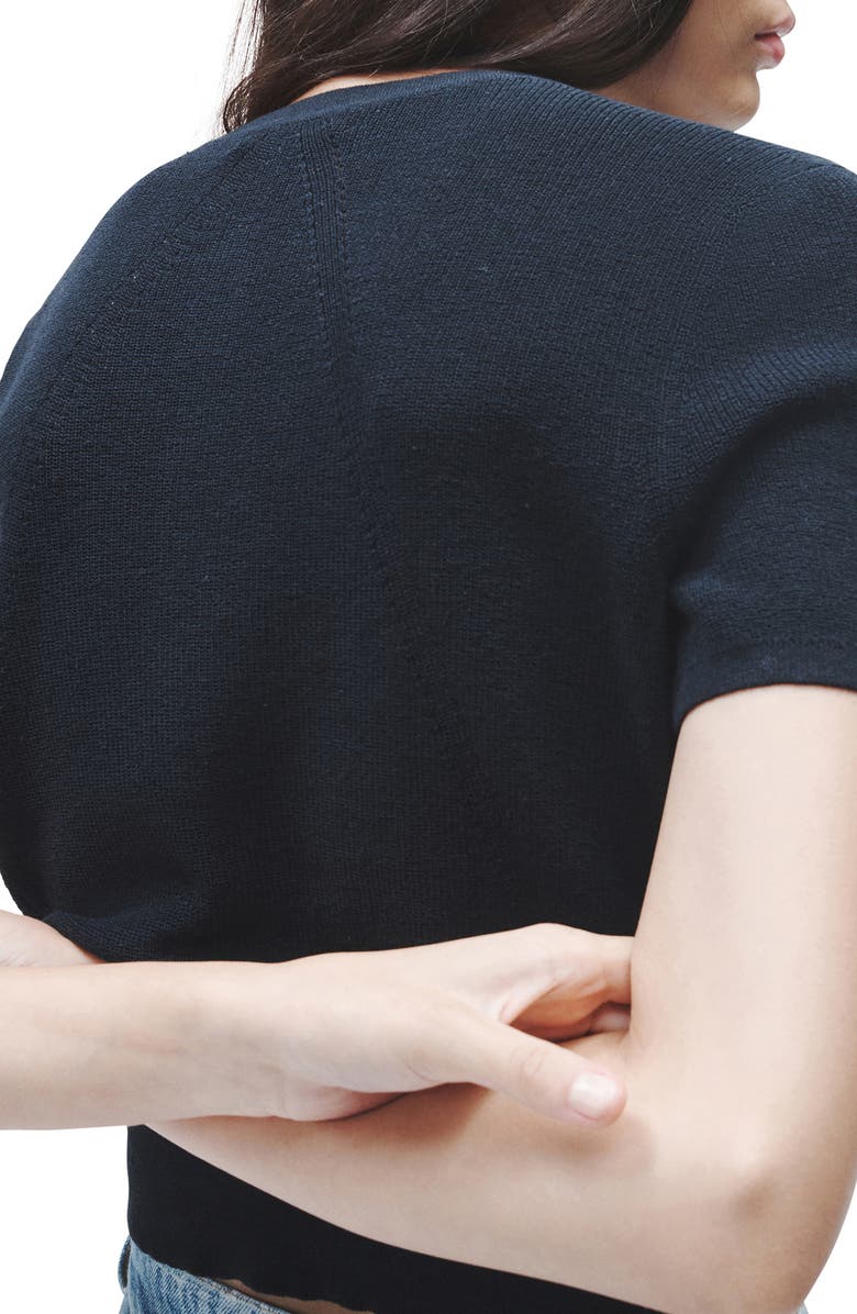 rag & bone Dina Short Sleeve Cotton Blend Cardigan, Alternate, color, Black