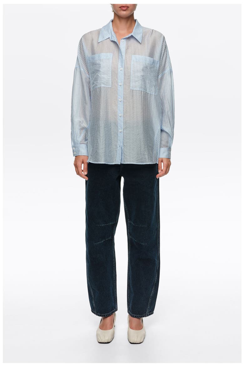 Oversize Shirt with Mini Rivets and Stripes, Main, color, LIGHT BLUE