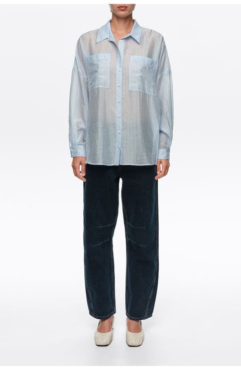 Oversize Shirt with Mini Rivets and Stripes