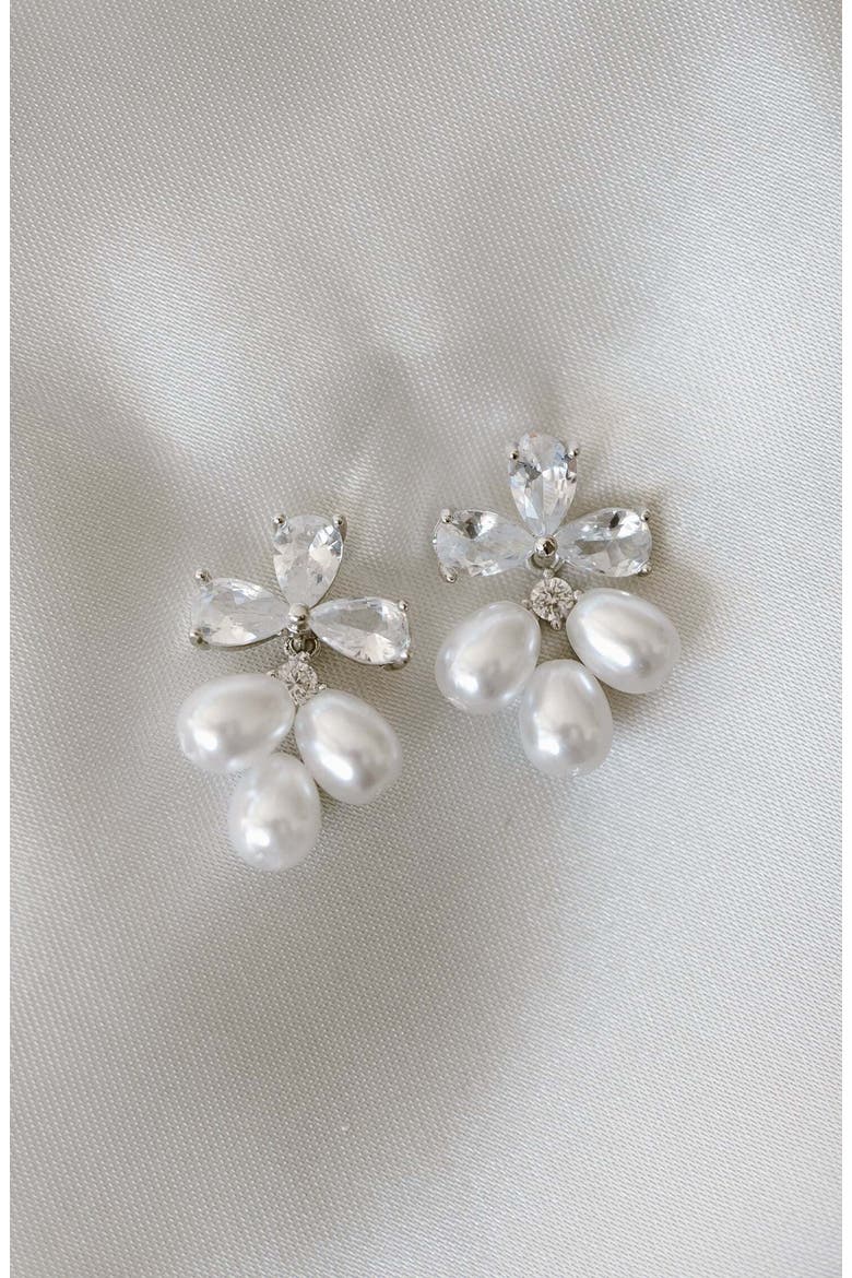 Windsor Pearl Drop Earrings, Alternate, color, Silver