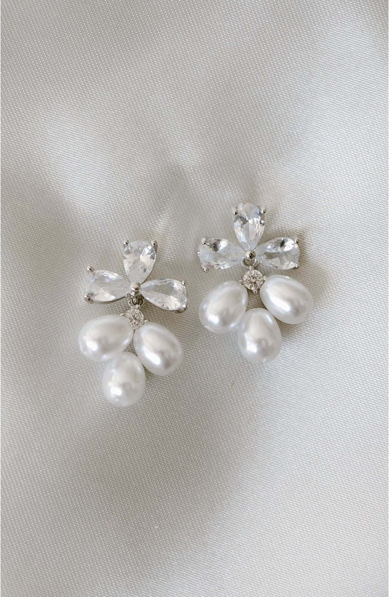 Untamed Petals Windsor Pearl Drop Earrings, Alternate, color, Silver