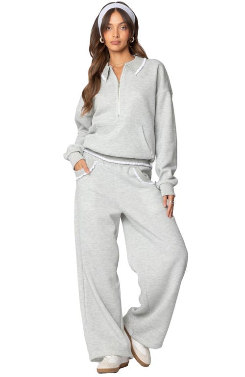 Shop Edikted Ashtin Ruffle Trim Sweatpants In Gray-melange