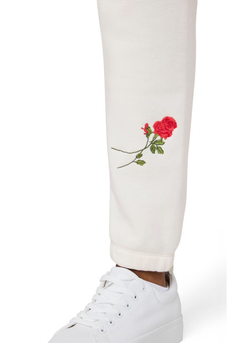 Cozy Crush Forever Rose Embroidered Joggers, Alternate, color, JET WHITE ROSE