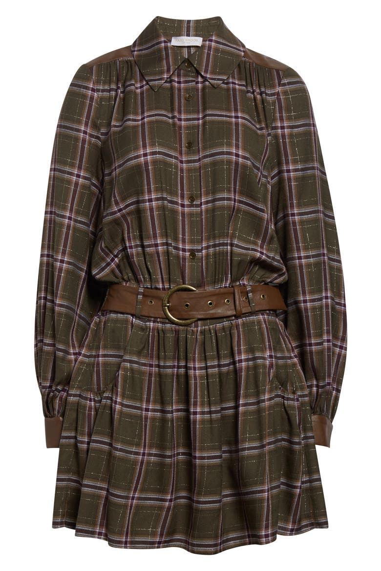 Jim Belted Metallic Long Sleeve Dress, Alternate, color, DEEP OLIVE PLAID