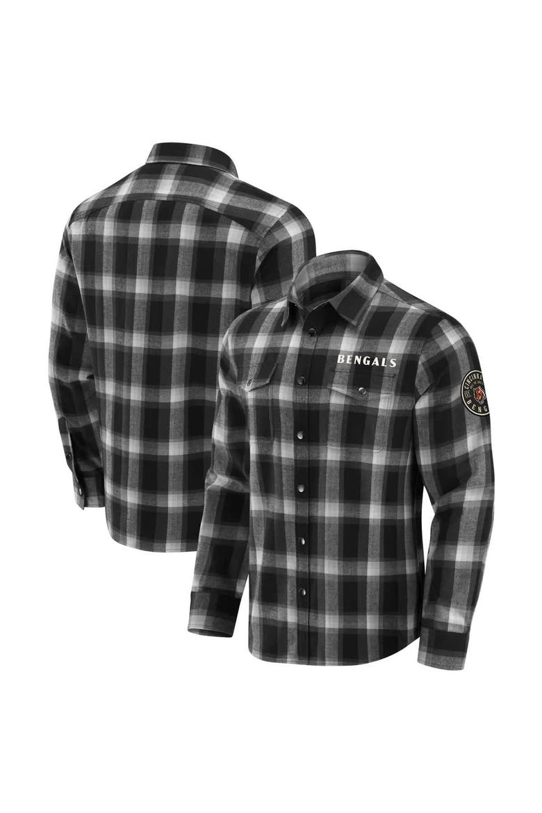 Men's Darius Rucker Collection by Fanatics Black Cincinnati Bengals Flannel Plaid Full-Snap Shirt, Main, color, Black