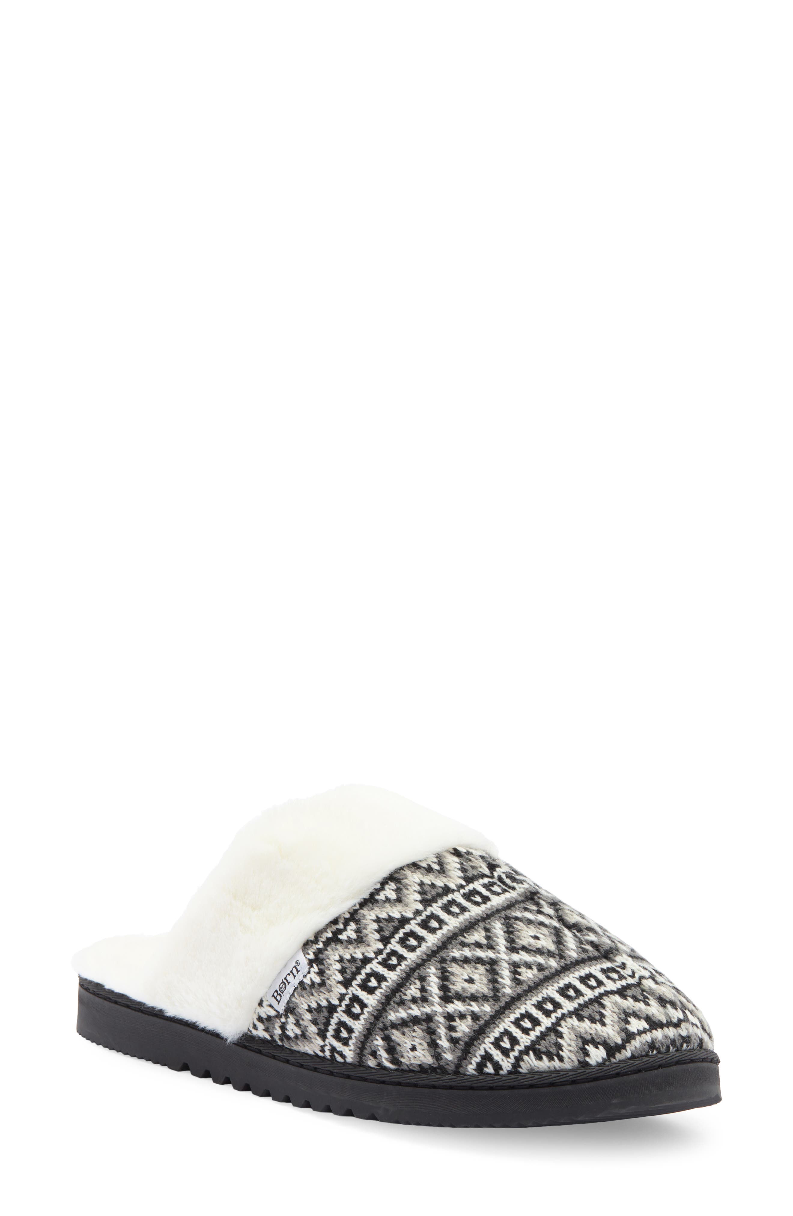 Børn Fair Isle Faux Fur Lined Scuff Slipper, Main, color, 