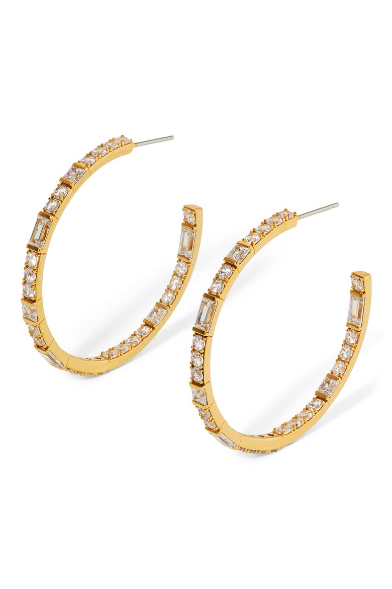 Delphine Cubic Cirzonia Hoop Earrings, Main, color, GOLD