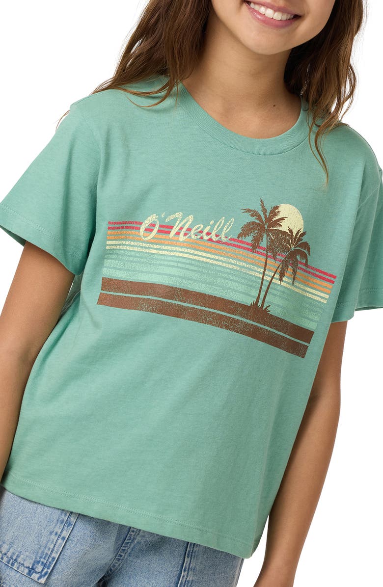 O'Neill Kids' Retro Stripe Cotton Graphic Skimmer T-Shirt, Alternate, color, Green