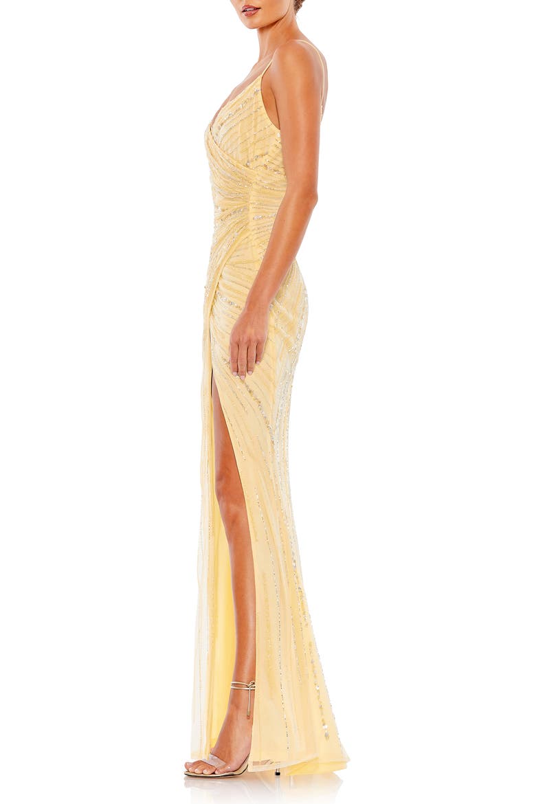 Beaded Faux Wrap Gown, Alternate, color, BUTTERCREAM