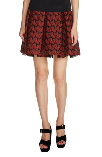 Maje Julian Pleated Jacquard Skirt In Red