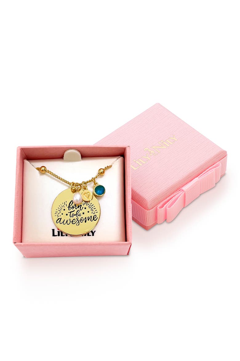 Kids' Born to be Awesome Pendant Necklace, Alternate, color, GOLD