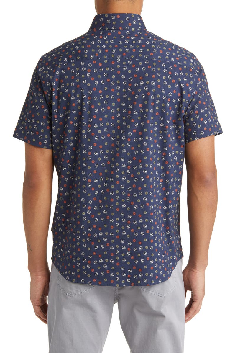 Stone Rose Floral & Skull Print Short Sleeve Stretch Cotton Button-Up Shirt, Alternate, color,