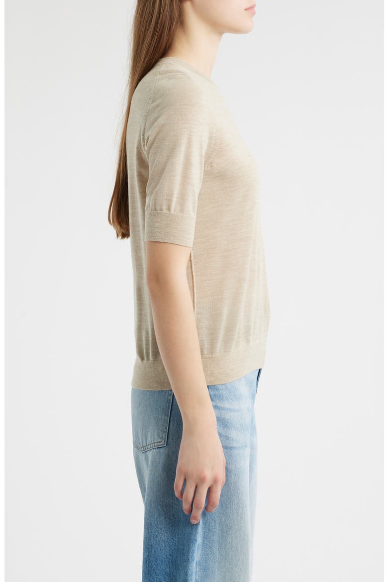 Farbella Short Sleeve Virgin Wool Sweater, Alternate, color, LT BGE