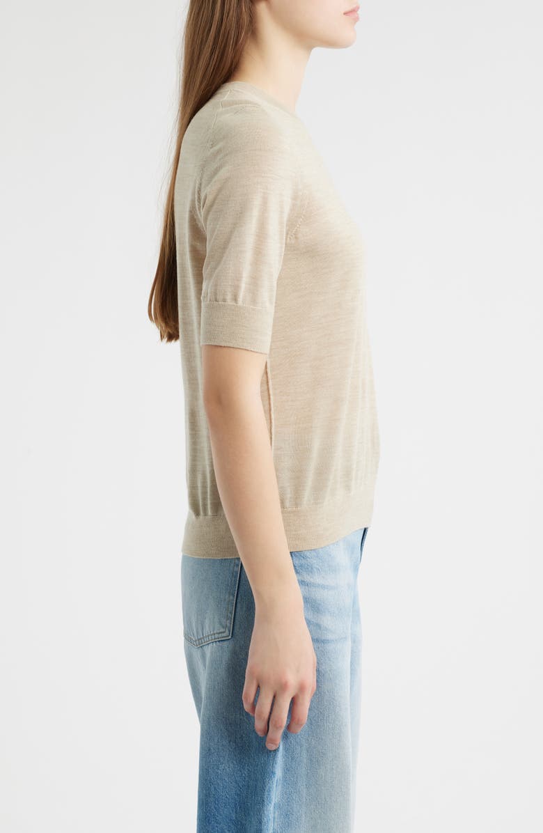 BOSS Farbella Short Sleeve Virgin Wool Sweater, Alternate, color, Pumice Melange