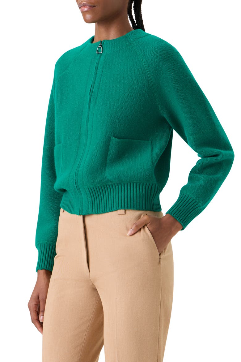 Cashmere Piqué Zip-Up Cardigan, Alternate, color, TOURMALINE
