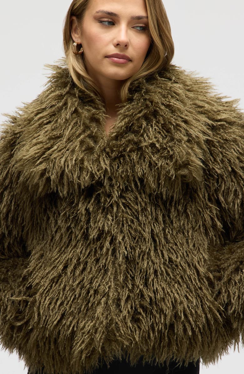 NVLT Shaggy Faux Fur Crop Jacket, Alternate, color, Olive