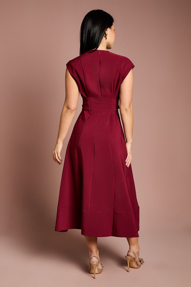 Petite Belted Crepe Dress, Alternate, color, Wine