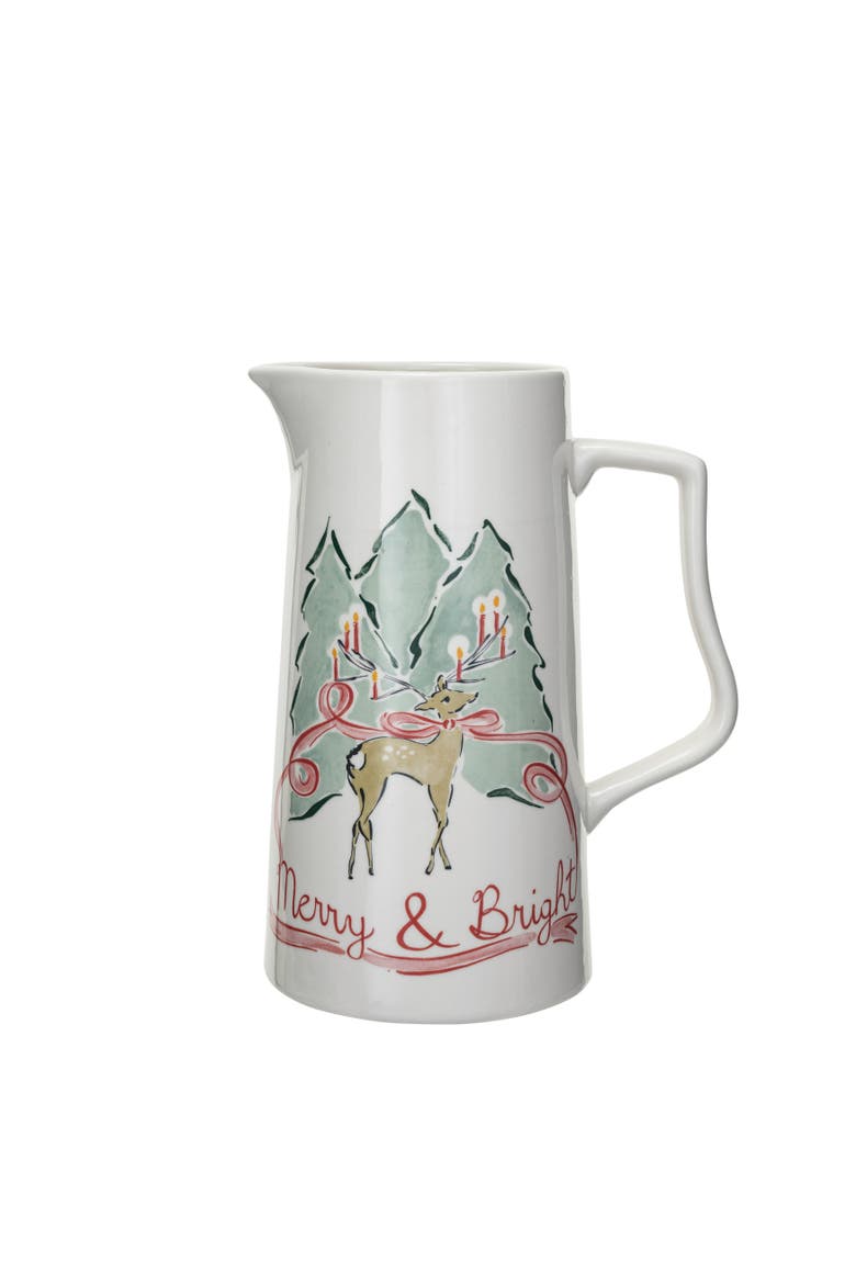 2 Quart Stoneware Pitcher with Reindeer, Multicolor, Main, color, Multicolor