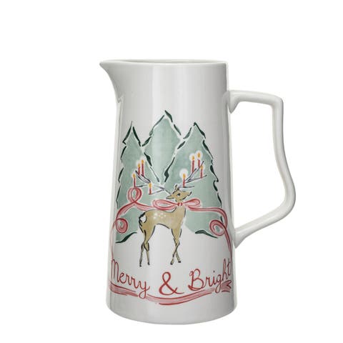 2 Quart Stoneware Pitcher with Reindeer, Multicolor