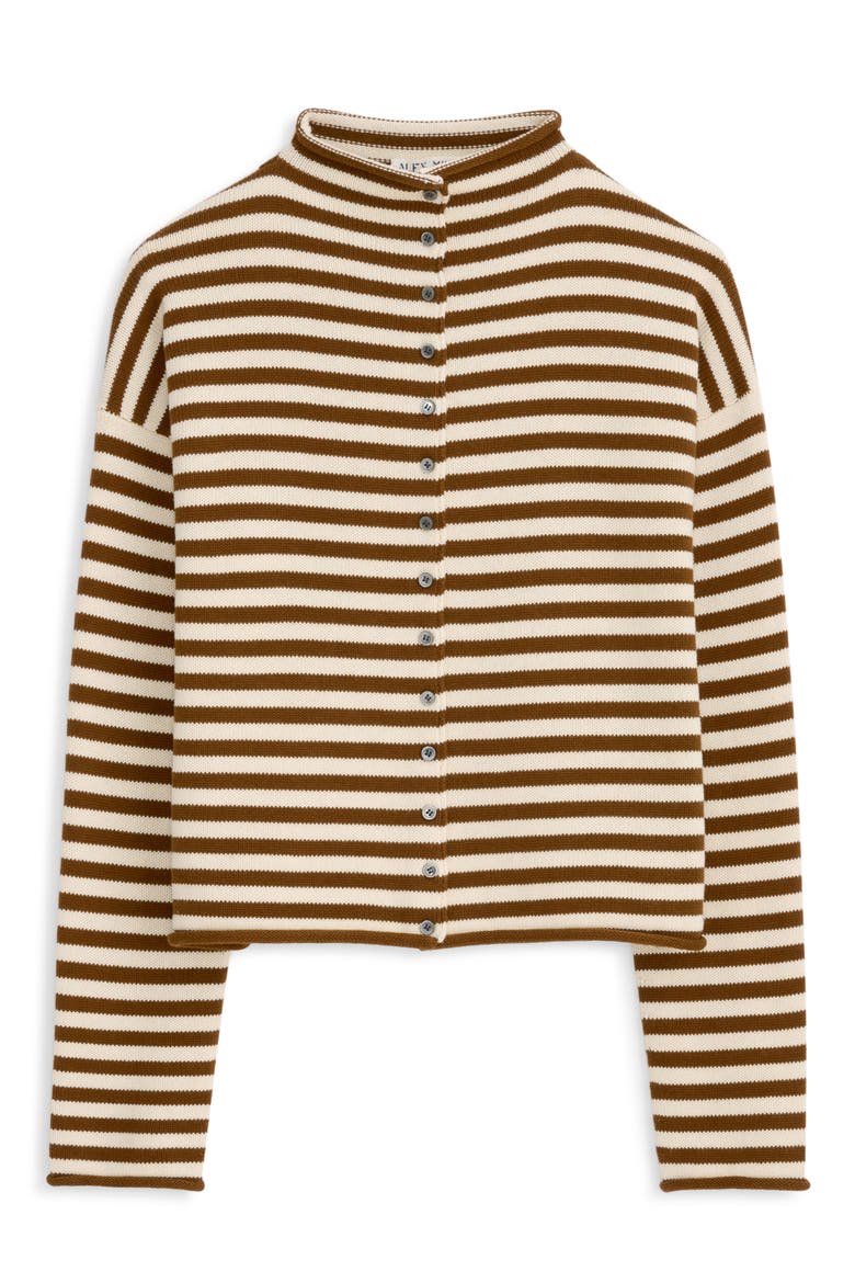 Taylor Stripe Mock Neck Cotton & Cashmere Cardigan, Alternate, color, IVORY / BROWN