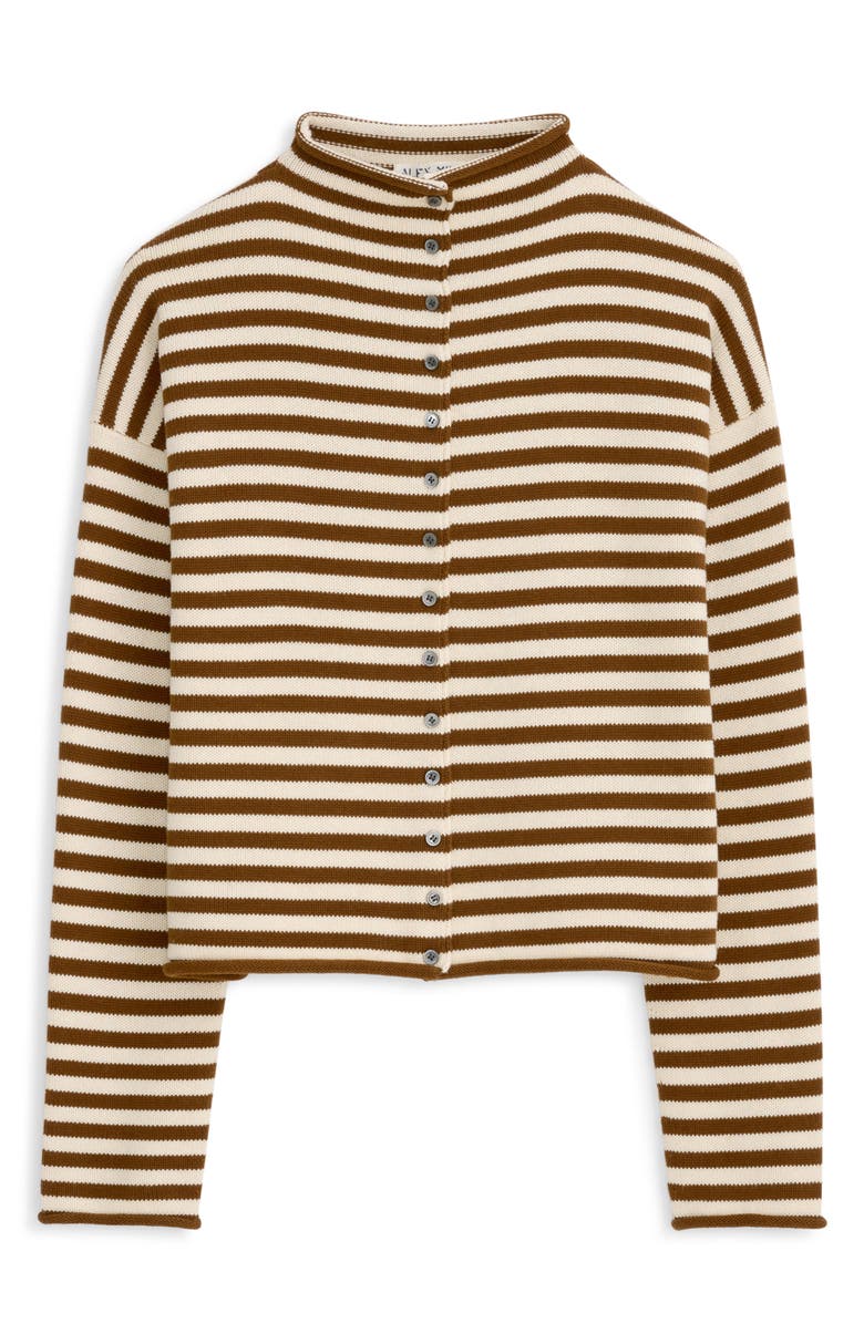 Alex Mill Taylor Stripe Mock Neck Cotton & Cashmere Cardigan, Alternate, color, Ivory / Brown