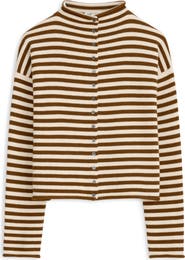 Alex Mill Taylor Stripe Mock Neck Cotton & Cashmere Cardigan