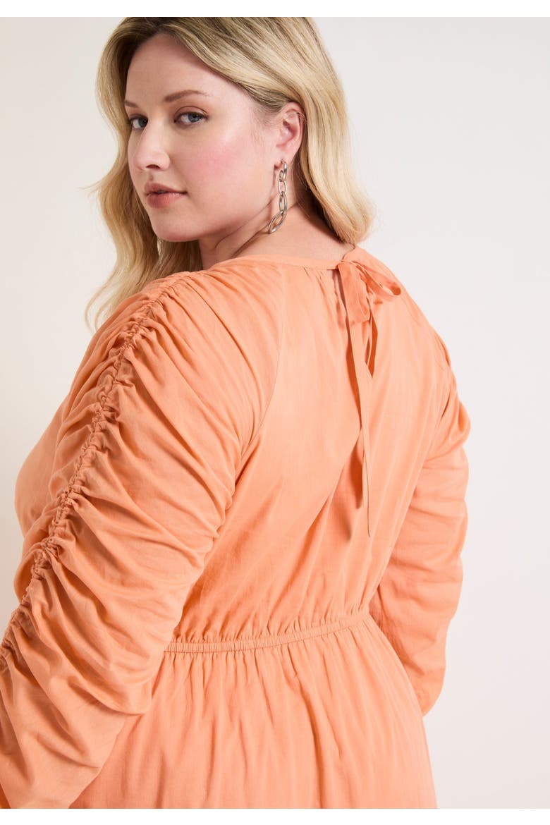 Cotton Voile Ruched Midi Dress, Alternate, color, SHELL CORAL